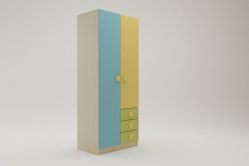 Шкаф 2-х створчатый с ящиками Смайли (Желтый/Голубой/Зеленый/корпус Клен) в Алдане - aldan.katalogmebeli.com | фото