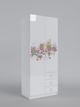 Шкаф с ящиками Совушки (Белый/Выбеленное дерево/2 створки) в Алдане - aldan.katalogmebeli.com | фото