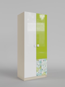 Шкаф 2-х створчатый с ящиками Твит (Белый/Зеленый/корпус Клен) в Алдане - aldan.katalogmebeli.com | фото