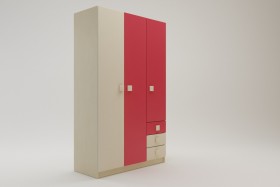 Шкаф 3-х створчатый с ящиками Бэрри (Бежевый/Красный/корпус Клен) в Алдане - aldan.katalogmebeli.com | фото