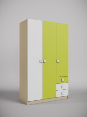 Шкаф 3-х створчатый с ящиками Эппл (Зеленый/Белый/корпус Клен) в Алдане - aldan.katalogmebeli.com | фото