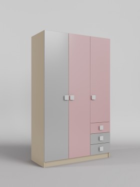 Шкаф 3-х створчатый с ящиками Грэйси (Розовый/Серый/корпус Клен) в Алдане - aldan.katalogmebeli.com | фото