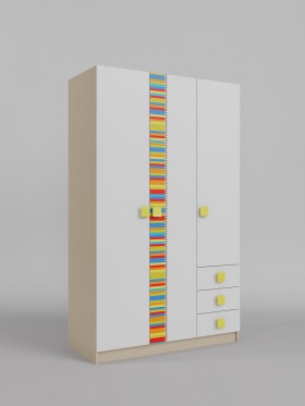 Шкаф 3-х створчатый с ящиками Клаксон без машинок (Белый/корпус Клен) в Алдане - aldan.katalogmebeli.com | фото