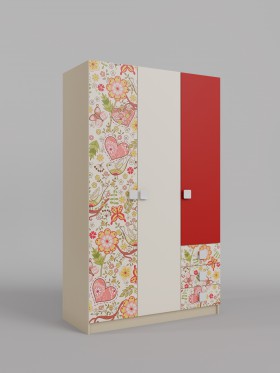 Шкаф 3-х створчатый с ящиками Ретвит (Бежевый/Красный/корпус Клен) в Алдане - aldan.katalogmebeli.com | фото