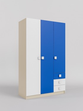 Шкаф 3-х створчатый с ящиками Скай (Синий/Белый/корпус Клен) в Алдане - aldan.katalogmebeli.com | фото
