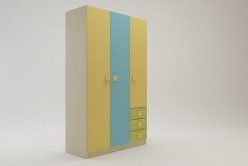 Шкаф 3-х створчатый с ящиками Смайли (Желтый/Голубой/Зеленый/корпус Клен) в Алдане - aldan.katalogmebeli.com | фото