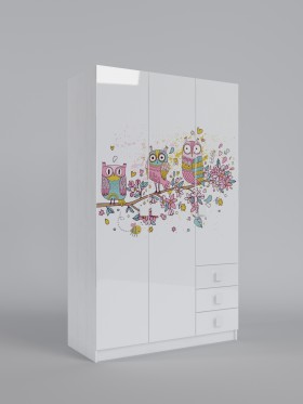 Шкаф 3-х створчатый с ящиками Совушки (Белый/корпус Выбеленное дерево) в Алдане - aldan.katalogmebeli.com | фото