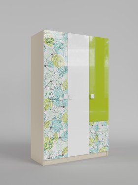 Шкаф 3-х створчатый с ящиками Твит (Белый/Зеленый/корпус Клен) в Алдане - aldan.katalogmebeli.com | фото