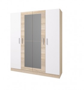 Шкаф 4-х створчатый Леси с зеркалом (Сонома/Белый) в Алдане - aldan.katalogmebeli.com | фото