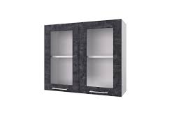 Шкаф 80 с 2-мя витринами Лофт (Камень Арья/корпус Белый) в Алдане - aldan.katalogmebeli.com | фото