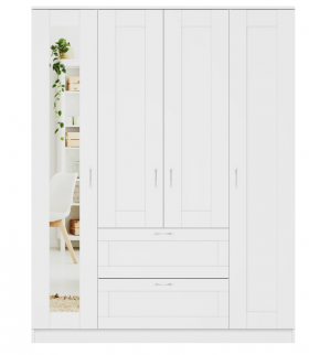 Шкаф четырехдверный Сириус с 1 зеркалом и 2 ящиками белый в Алдане - aldan.katalogmebeli.com | фото