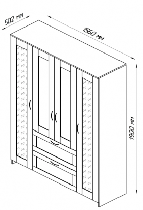 Шкаф четырехдверный Сириус с 1 зеркалом и 2 ящиками дуб венге в Алдане - aldan.katalogmebeli.com | фото 2