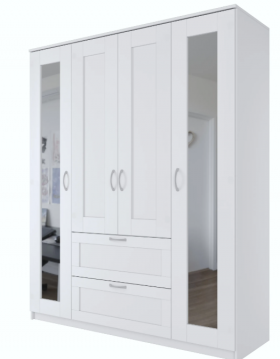 Шкаф четырехдверный Сириус с 2 зеркалами и 2 ящиками белый в Алдане - aldan.katalogmebeli.com | фото