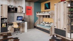 Шкаф для одежды комбинированный «Окланд» (Фон Черный/Дуб Делано) в Алдане - aldan.katalogmebeli.com | фото 4