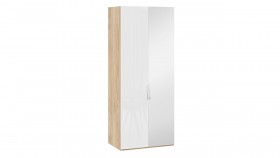 Шкаф для одежды с 1 глухой и 1 зеркальной дверями правый «Эмбер» Яблоня Беллуно/Белый глянец в Алдане - aldan.katalogmebeli.com | фото