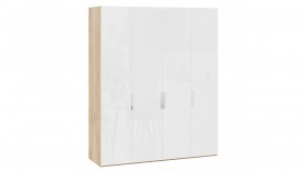 Шкаф для одежды с 4 глухими дверями «Эмбер» Яблоня Беллуно/Белый глянец в Алдане - aldan.katalogmebeli.com | фото
