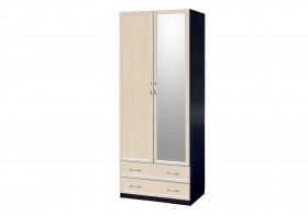 Шкаф для платья и белья 2-х дверный с профилем МДФ с 1 зеркалом Венге/Дуб выбеленный в Алдане - aldan.katalogmebeli.com | фото