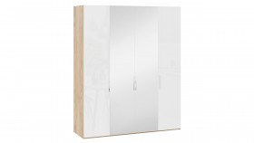 Шкаф комбинированный с 2 глухими и 2 зеркальными дверями «Эмбер» Яблоня Беллуно/Белый глянец в Алдане - aldan.katalogmebeli.com | фото