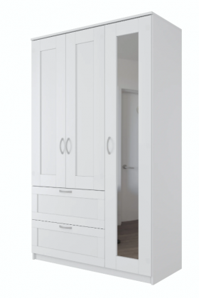 Шкаф трехдверный Сириус с зеркалом и 2 ящиками белый в Алдане - aldan.katalogmebeli.com | фото