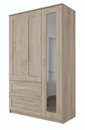 Шкаф трехдверный Сириус с зеркалом и 2 ящиками дуб сонома в Алдане - aldan.katalogmebeli.com | фото 1