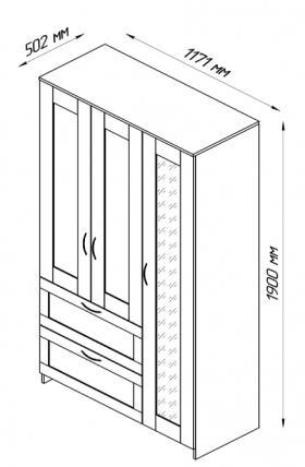 Шкаф трехдверный Сириус с зеркалом и 2 ящиками дуб сонома в Алдане - aldan.katalogmebeli.com | фото 2