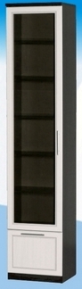 Шкаф высокий с ящиком и стеклодверью ДЛЯ ГОСТИНОЙ ШВЯС-450 Венге/Дуб выбеленный в Алдане - aldan.katalogmebeli.com | фото